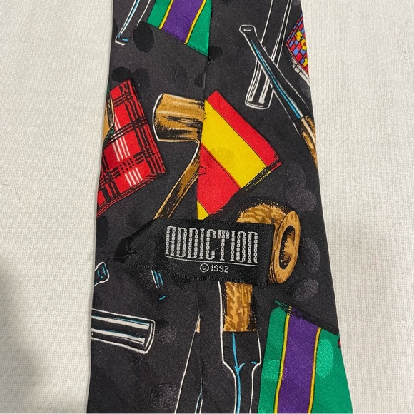 Vintage 1992 Addiction Tobacco Tie 100% Silk - Picture 7 of 11